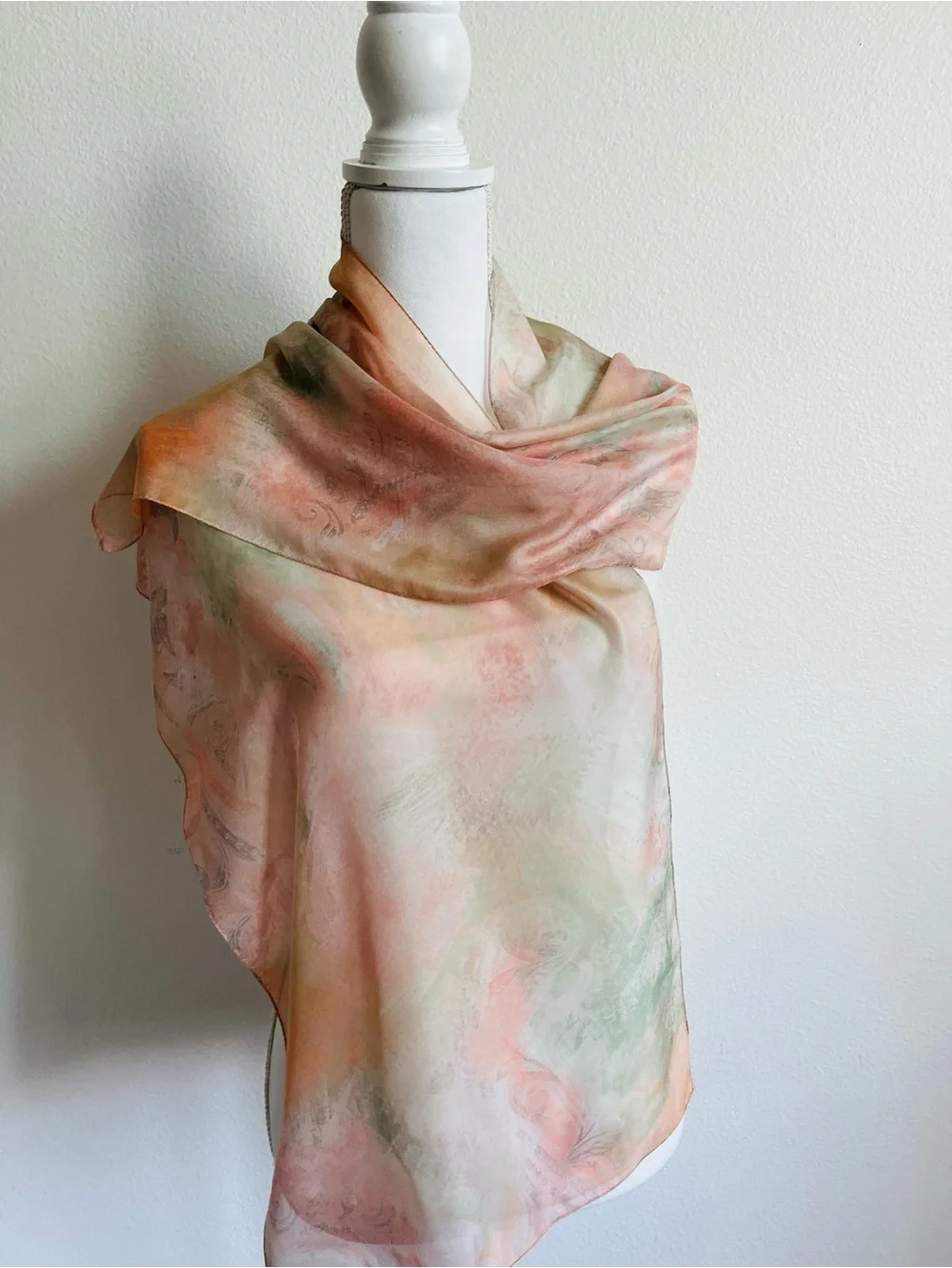 Watercolor Scarf in Peach & Sage -14/60 inches